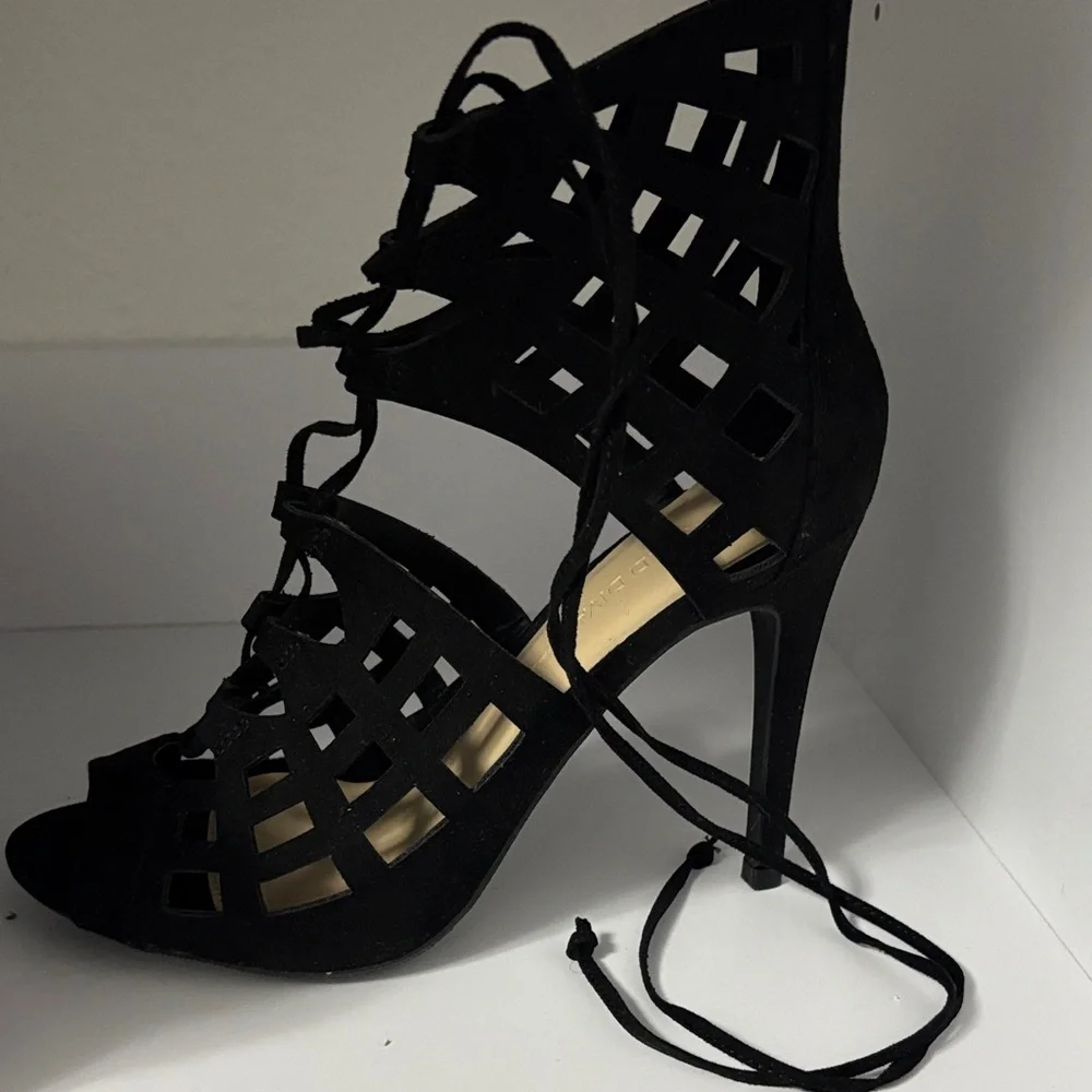 Wild Diva Black Suede Lace-Up Heels
